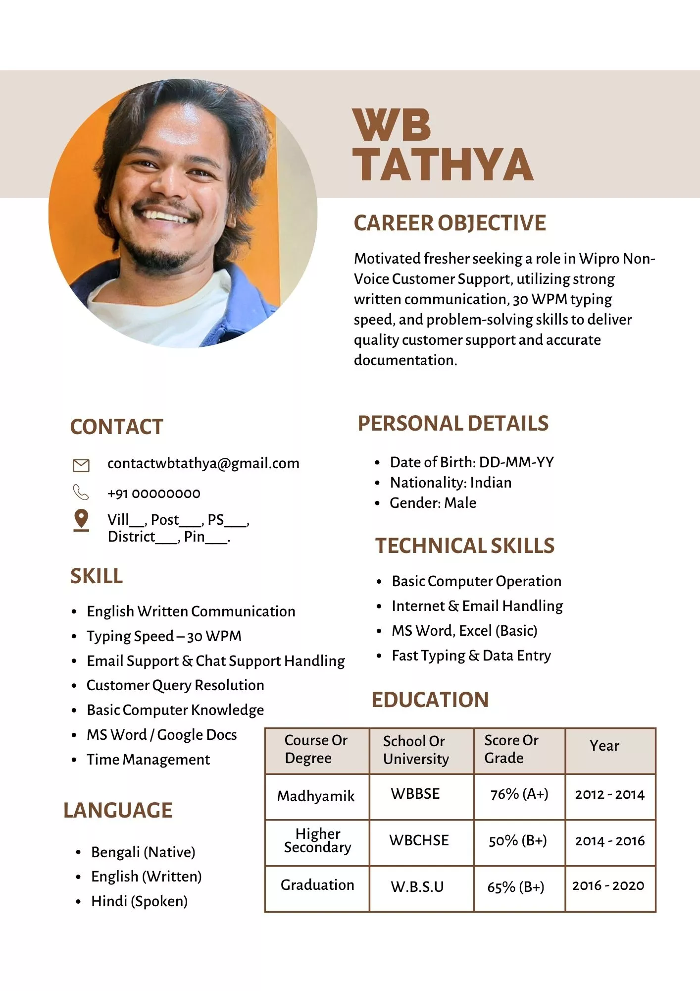 Biodata - 100% Job Selection